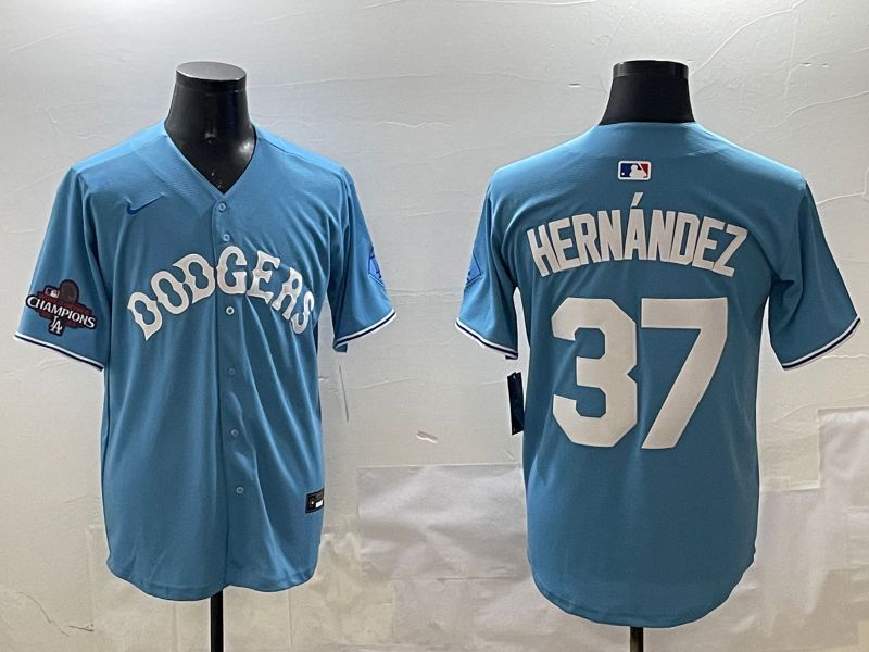 Men Los Angeles Dodgers #37 Hernandez Light Blue Joint Name 2025 Nike MLB Jersey style 15->los angeles dodgers->MLB Jersey